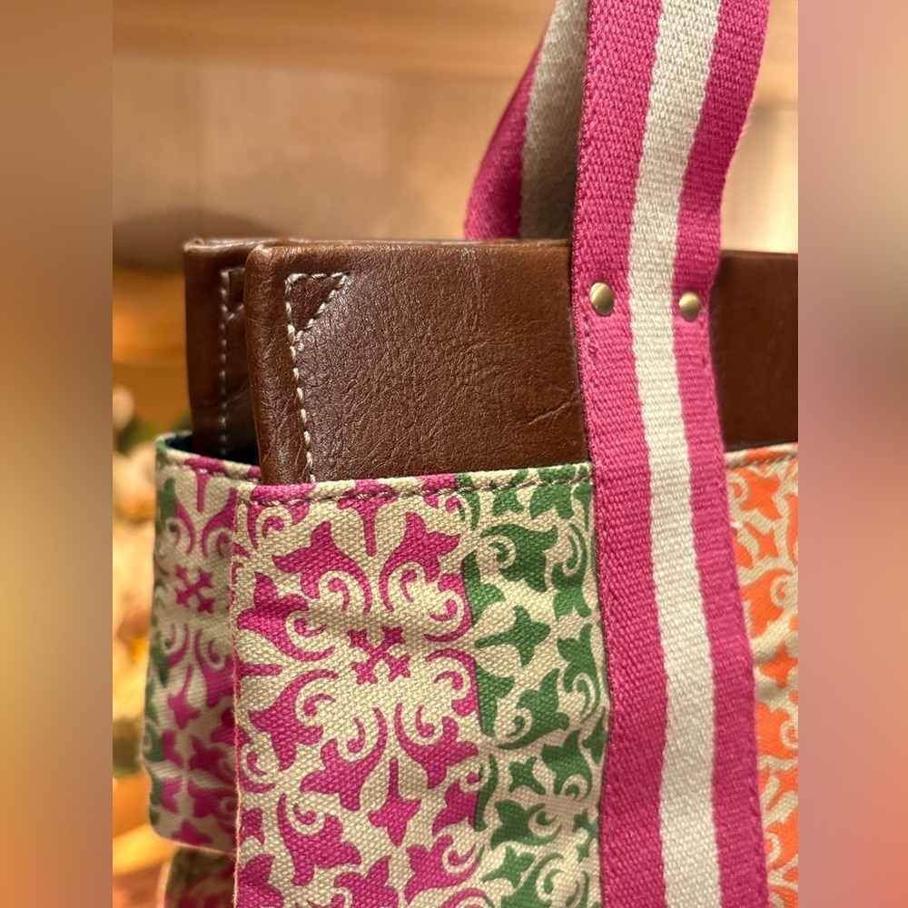 TOMMY HILFIGER Colorful Fabric And Faux Leather Satchel Handbag Shoulder Bag NWT - Picture 2 of 14